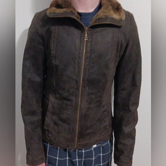 Danier Dark Brown Genuine Leather Jacket with Faux Fur Collar - Picture 7 of 7